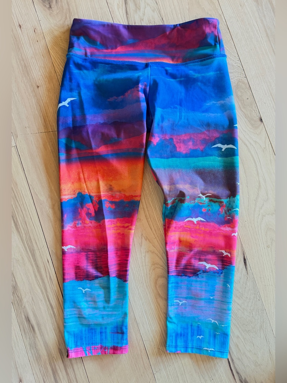 Onzie Multicolor Sunset Seascape Leggings with Seagull Print